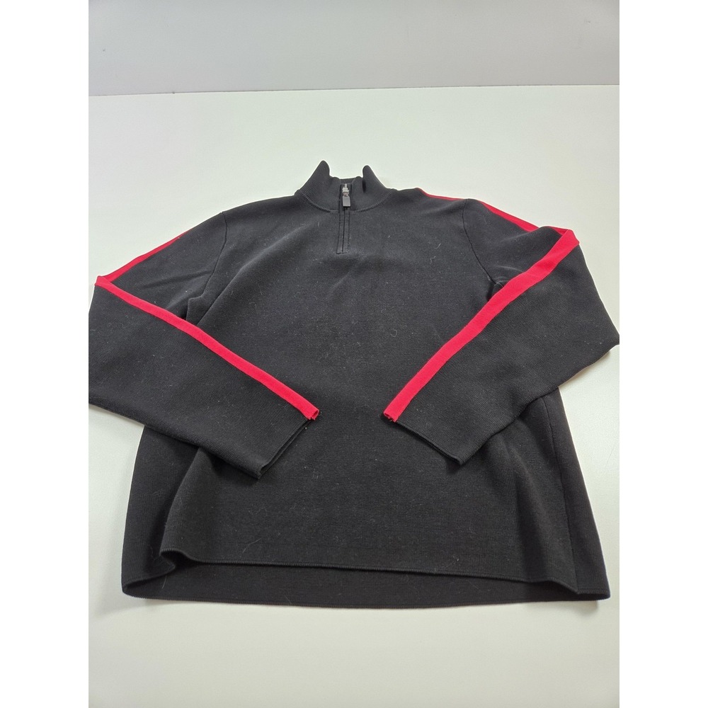 Polo Ralph Lauren Sweater Men's Medium Black Red Quarter Zip Mock Neck Stripe